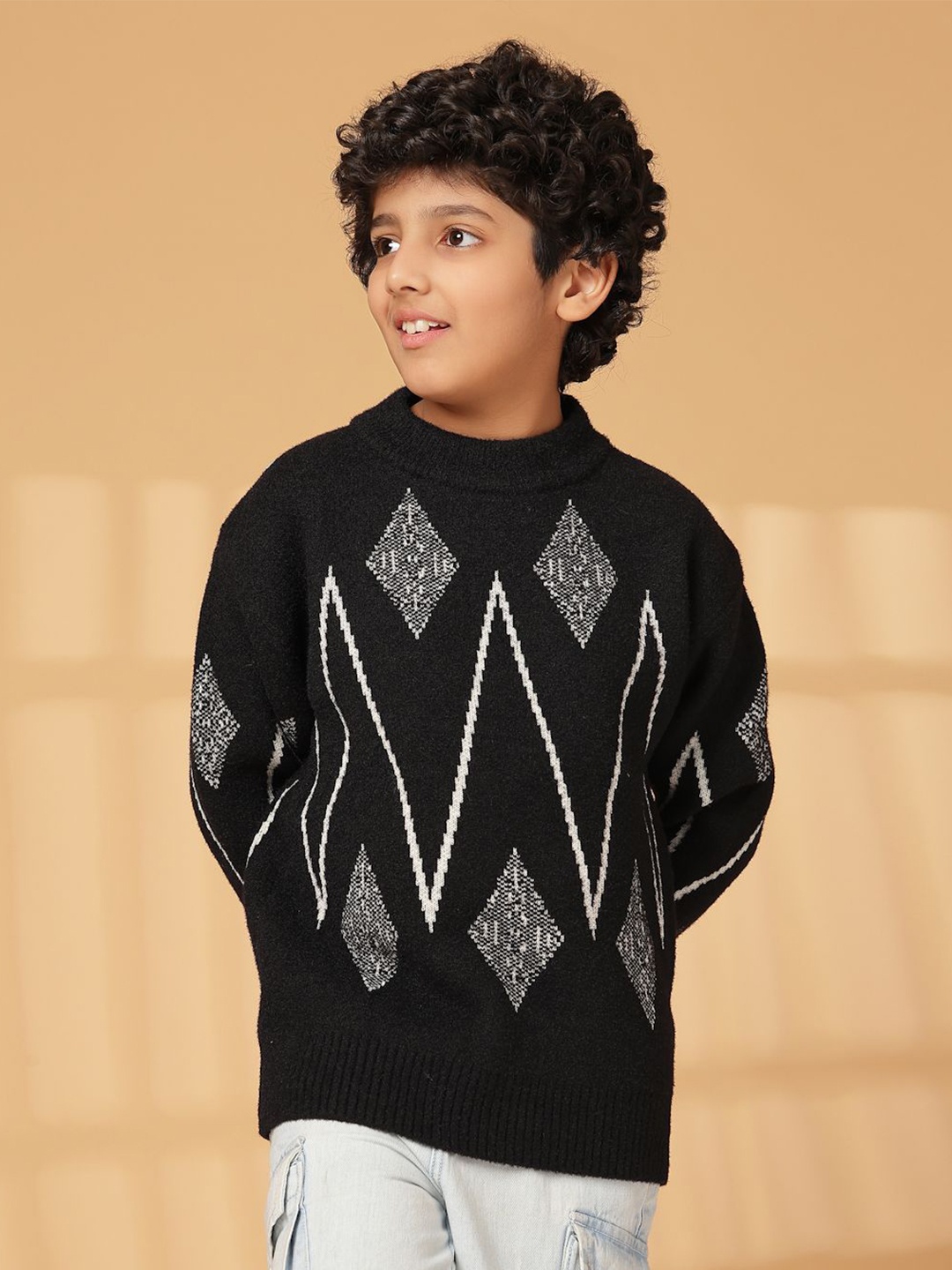 

Albion By CnM Boys Geometric Printed Woollen Pullover, Black