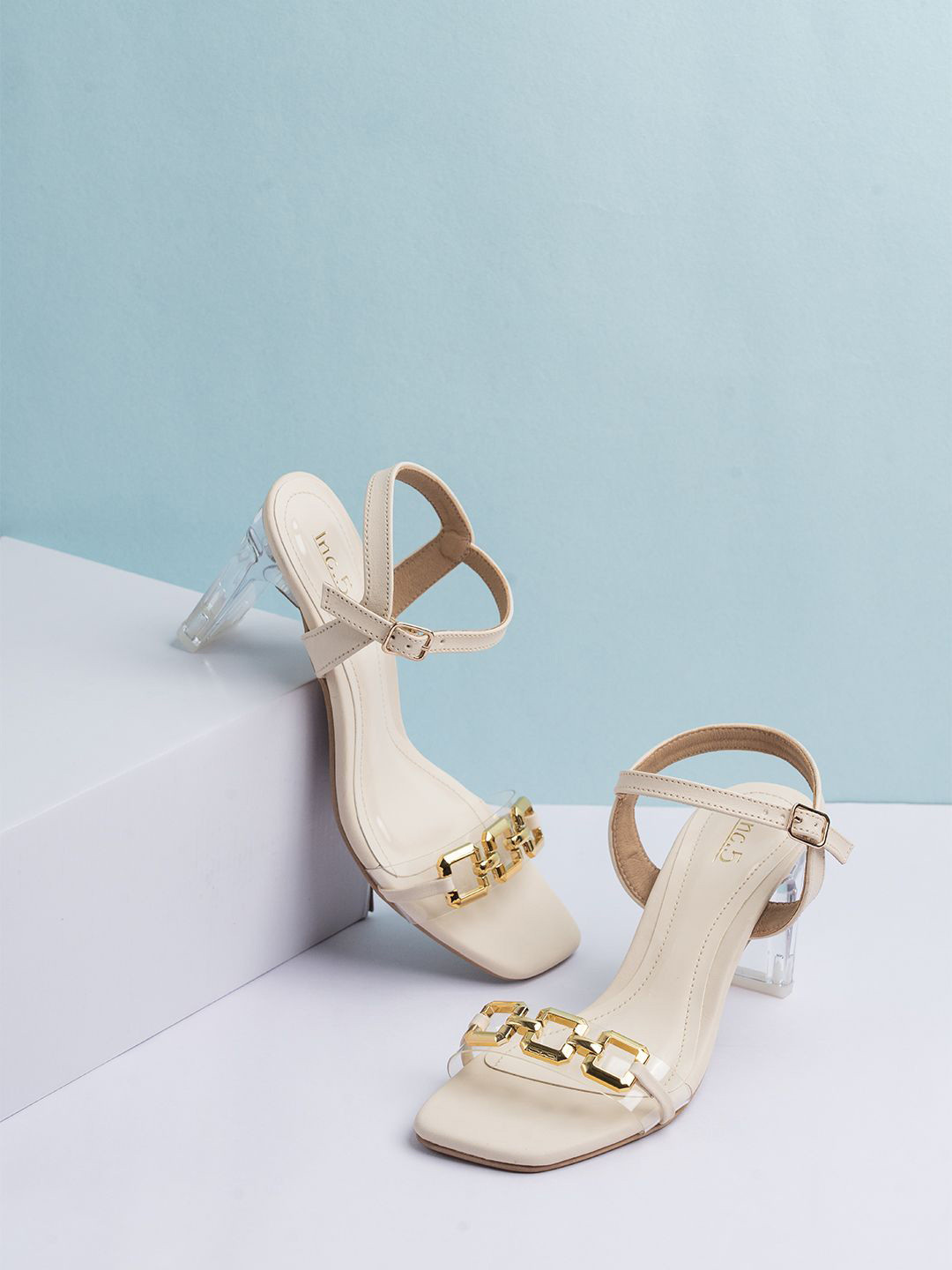 

Inc 5 Women Party High-Top Block Heel Sandals, Cream