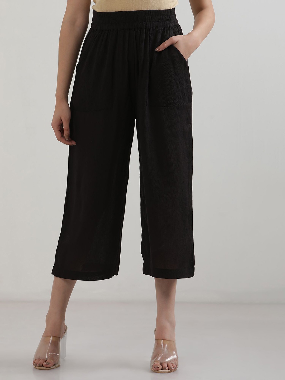 

elleven Women Loose Fit High-Rise Trousers, Black