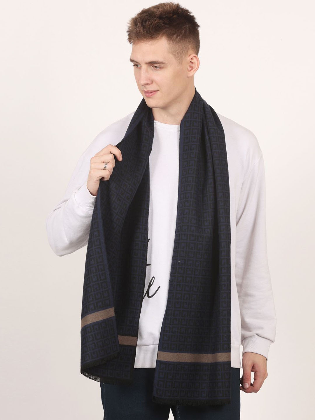 

Calvadoss Men Patterned Mufflers, Navy blue