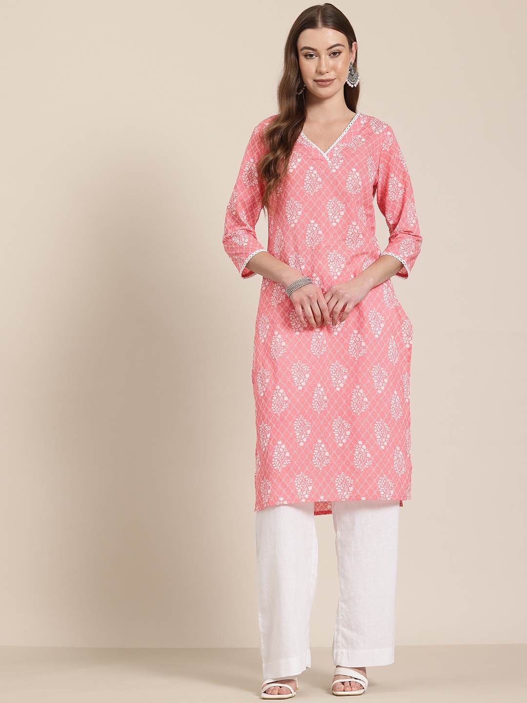 

HERE&NOW Floral Printed Pure Cotton Kurta, Pink