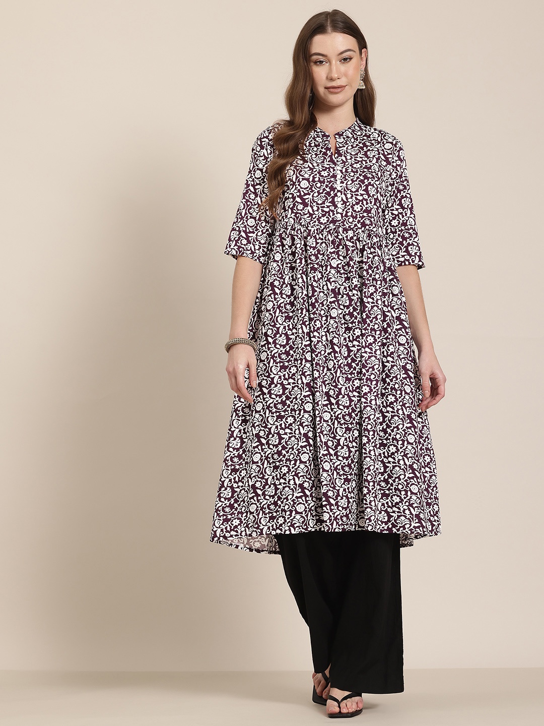 

HERE&NOW Floral Printed Kurta, Purple