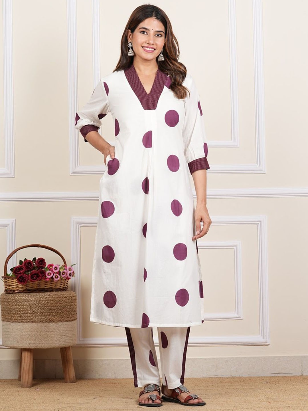 

IKRASS Geometric Printed Pure Cotton Straight Kurta with Trousers & Dupatta, White