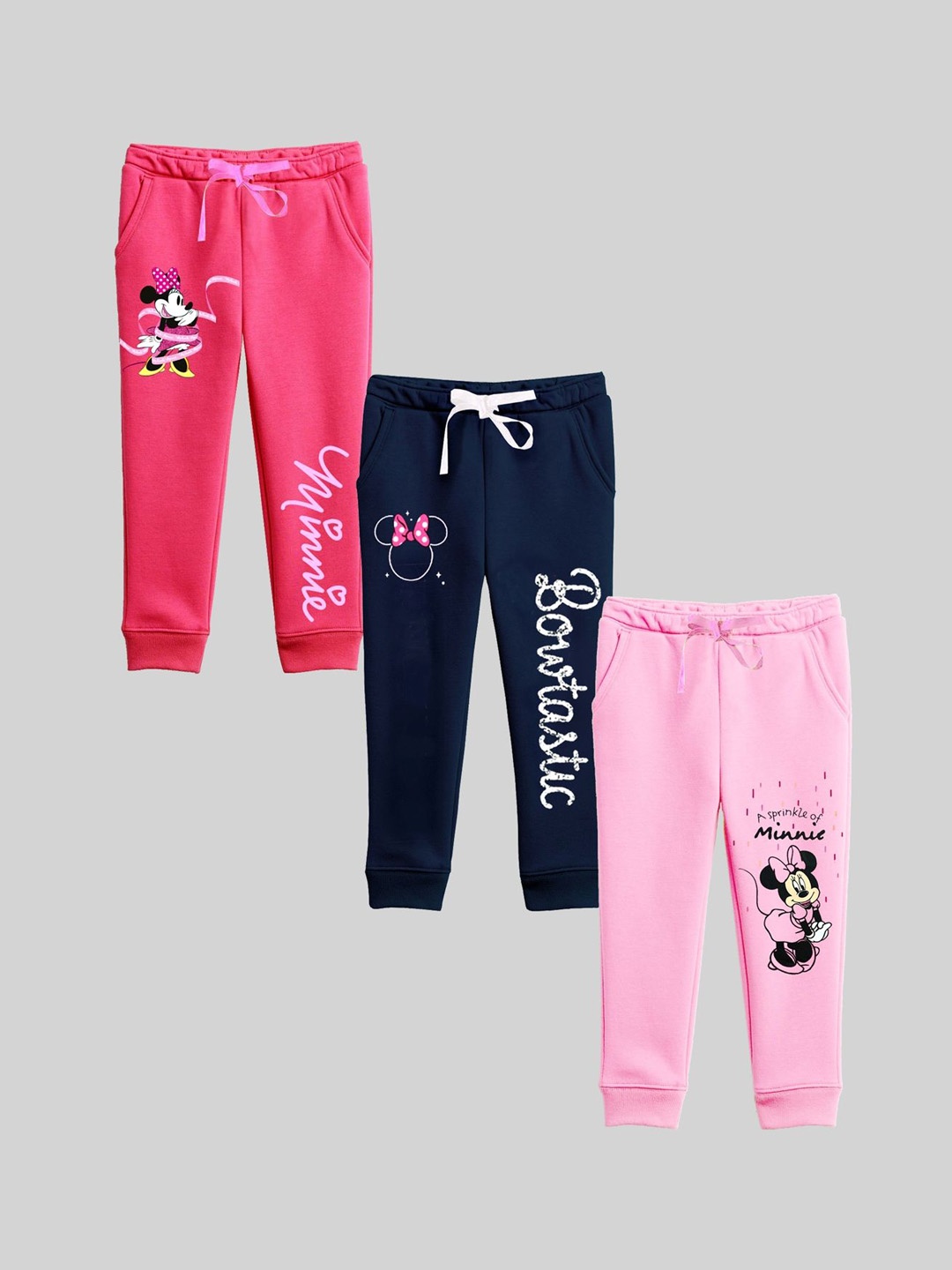 

Disney By Miss and Chief Girls Pack Of 3 Printed Mid-Rise Joggers, Pink