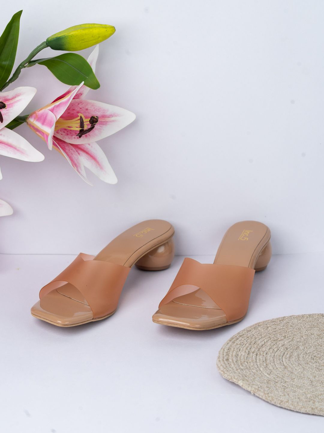 

Inc 5 Women Round Toe Block Heels Mules, Beige
