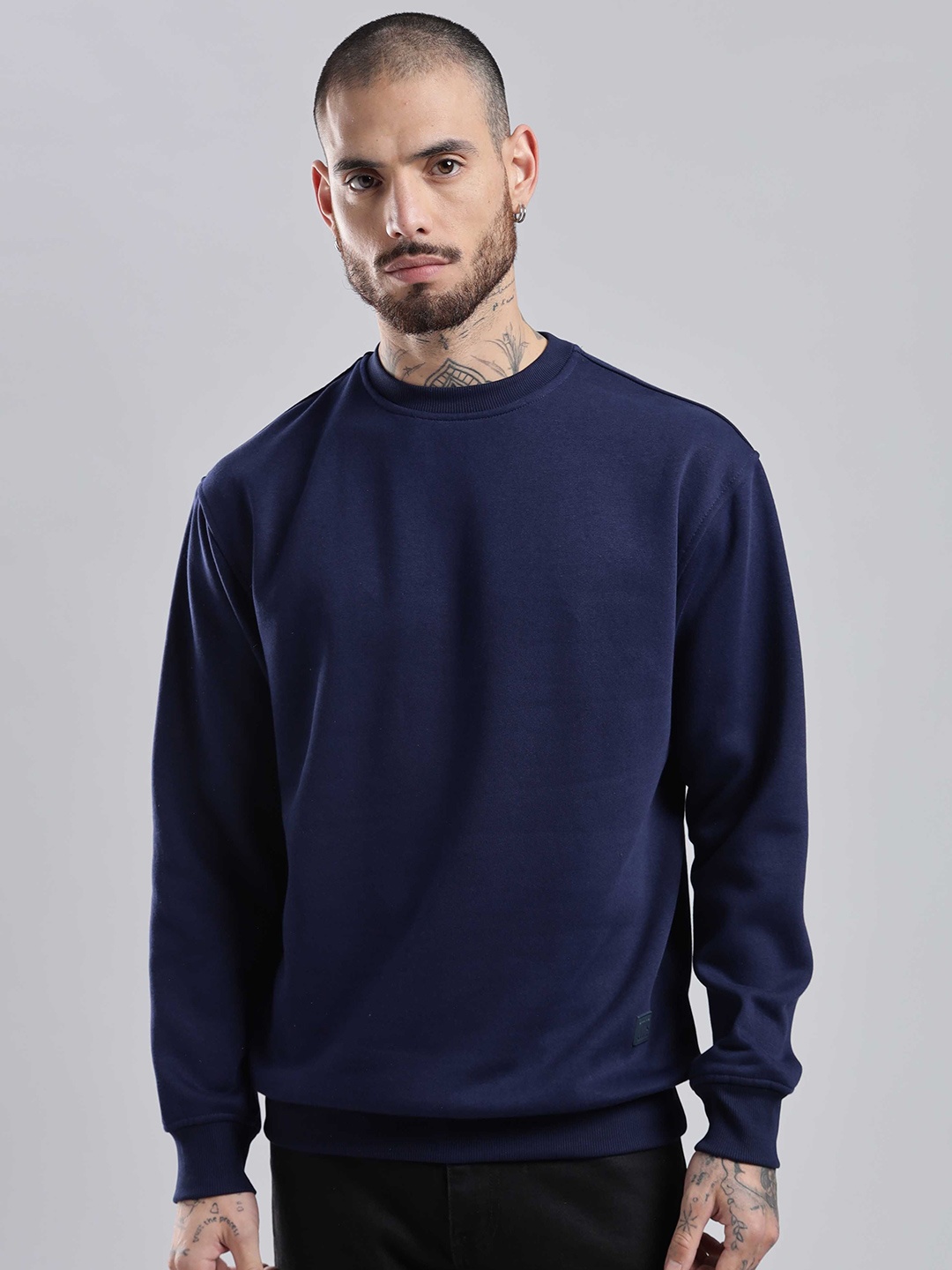

Overlays Men Oversized Round Neck Pullover Sweatshirt, Navy blue