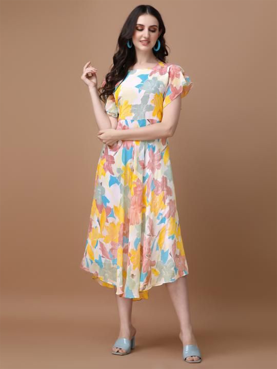 

VenderVilla Women Floral Printed Fit and Flare Dress, Yellow