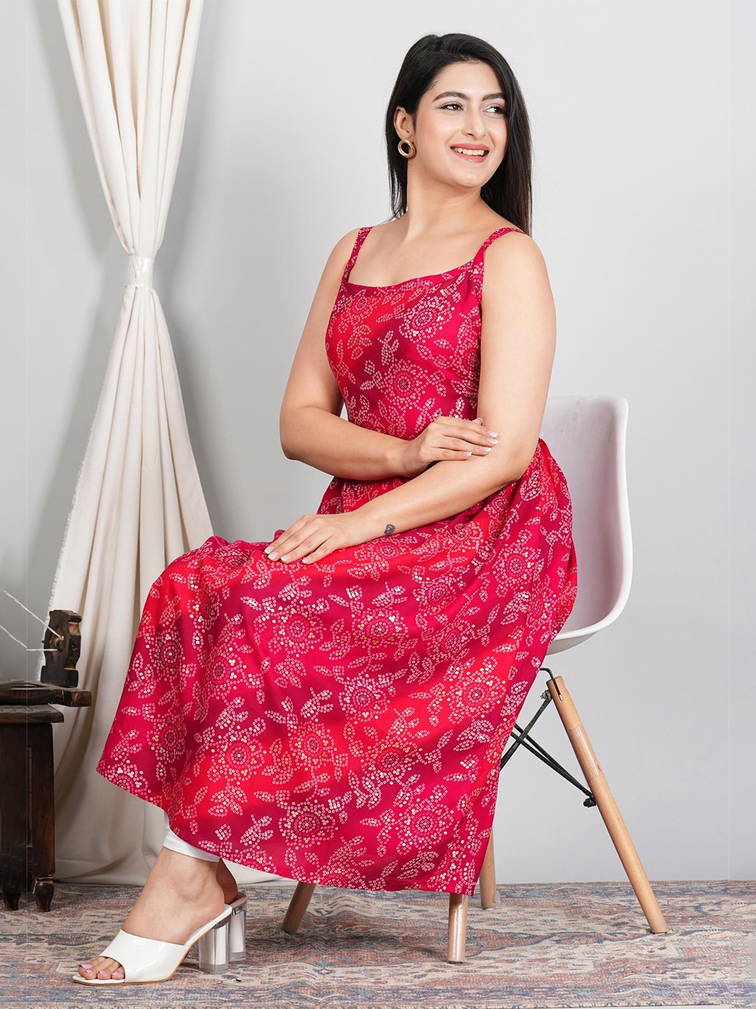 

VenderVilla Women Print A-Line Maxi Dress, Pink