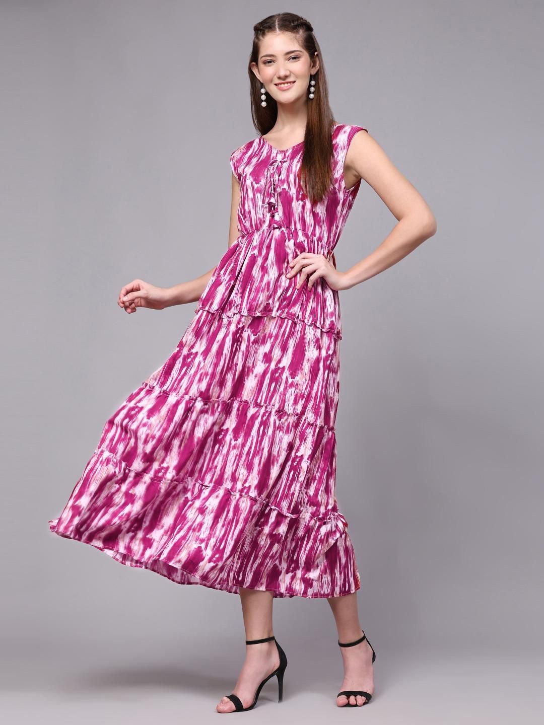 

VenderVilla Women Tie and Dye Print Maxi Dress, Burgundy