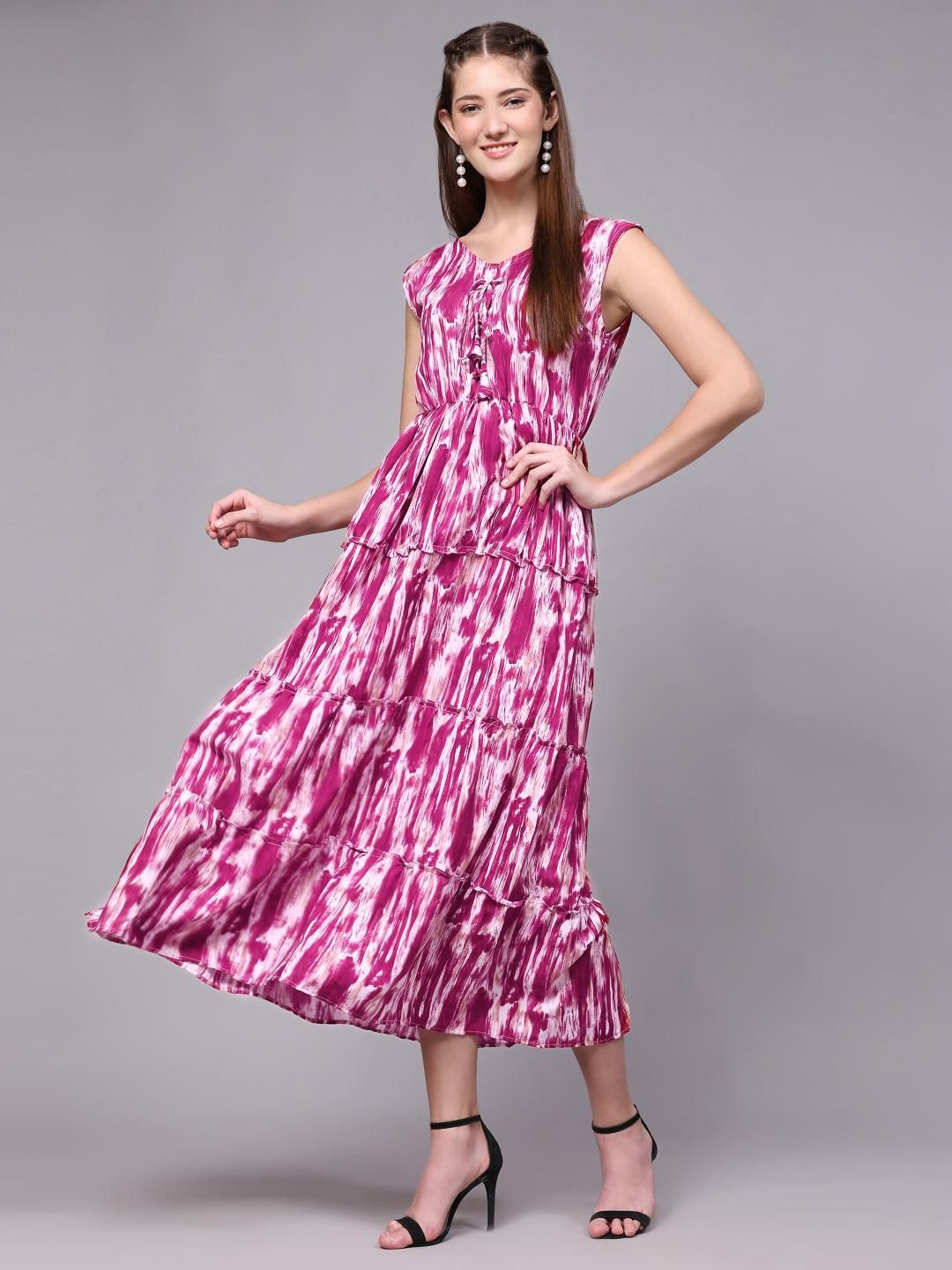 

VenderVilla Printed Sleeveless A-Line Dress, Burgundy