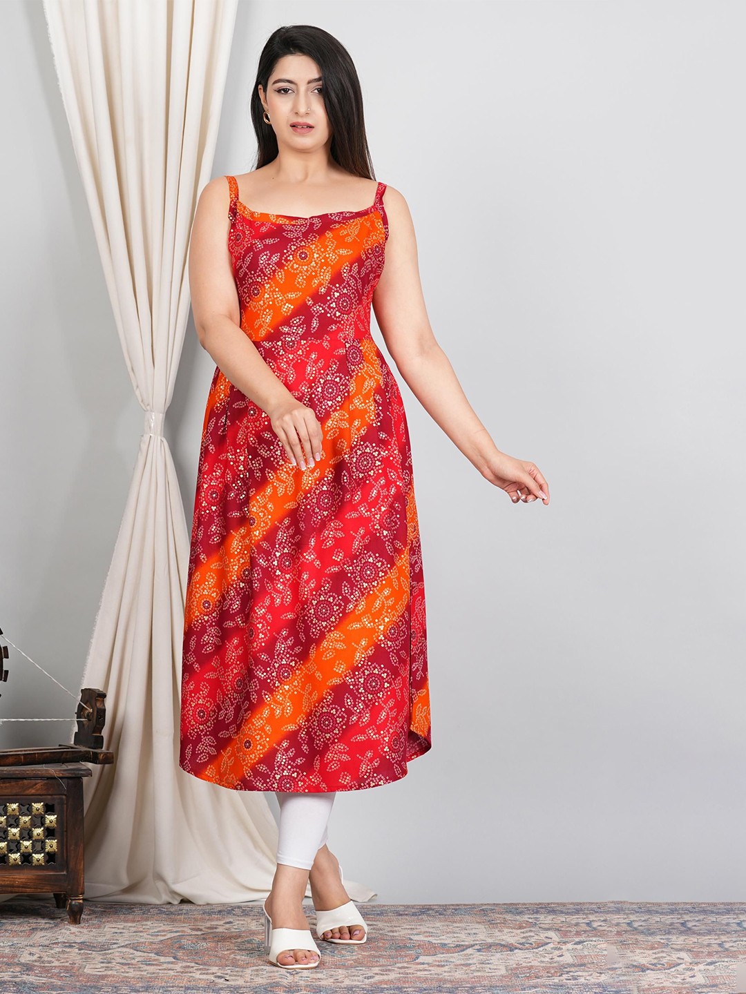 

VenderVilla Women Bandhani Printed Anarkali Kurtis, Orange