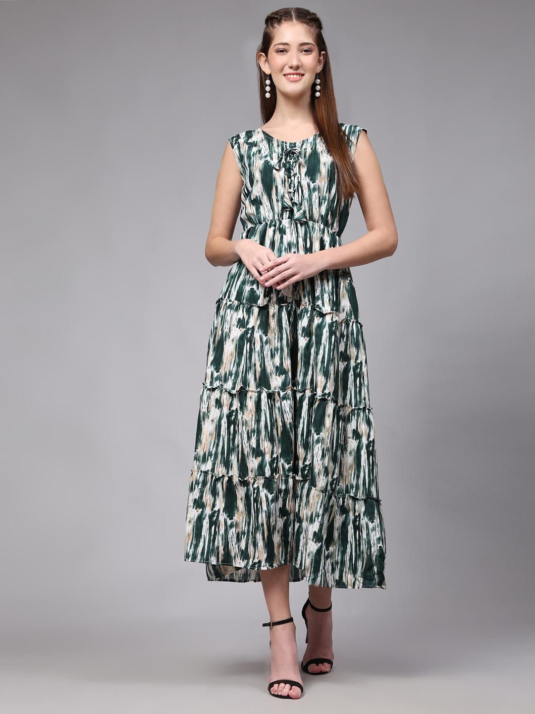 

VenderVilla Printed Fit & Flare Midi Dress, Green