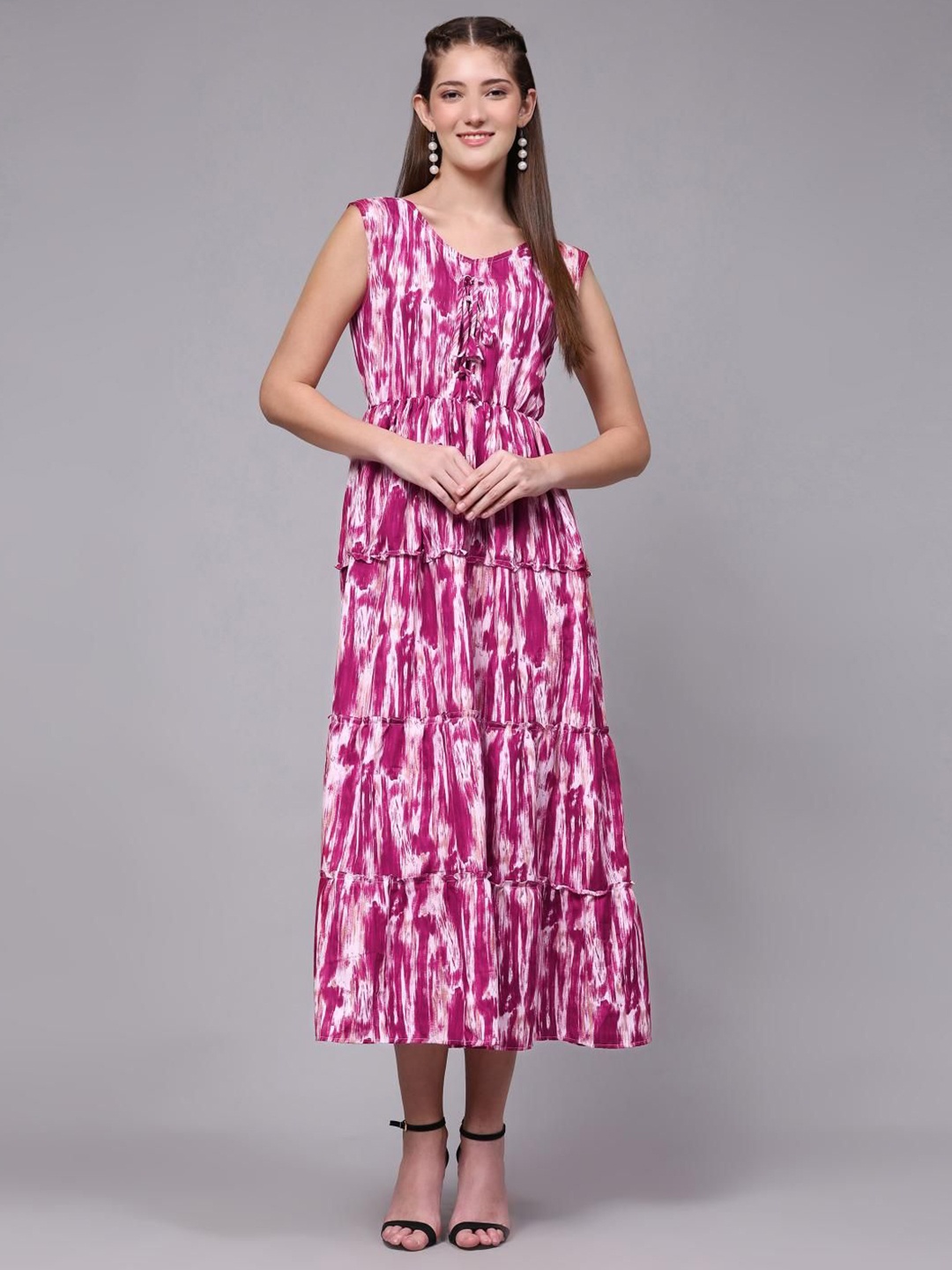 

VenderVilla Women Print Maxi Sleeveless Dress, Pink