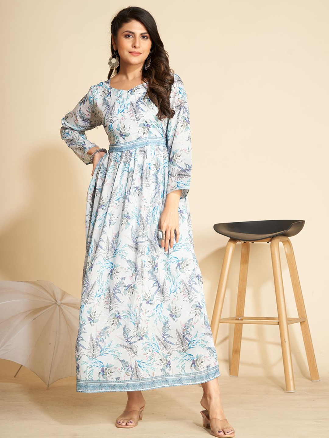 

VenderVilla Printed Maxi Dress, Blue