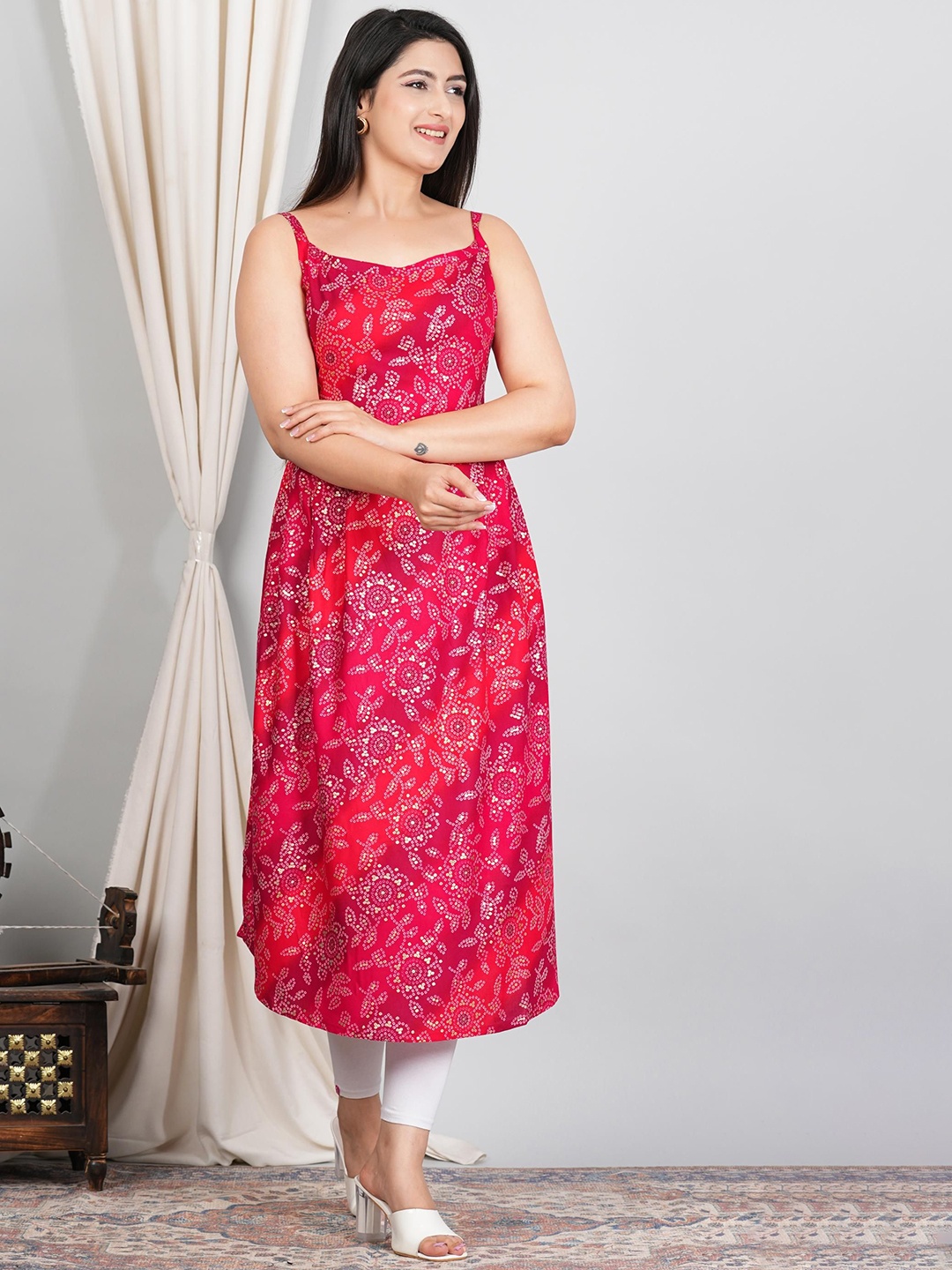 

VenderVilla Women Floral Print A-Line Midi Dress, Pink