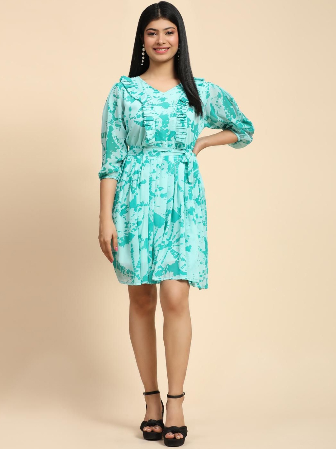 

VenderVilla Women Printed Fit & Flare Dress, Sea green