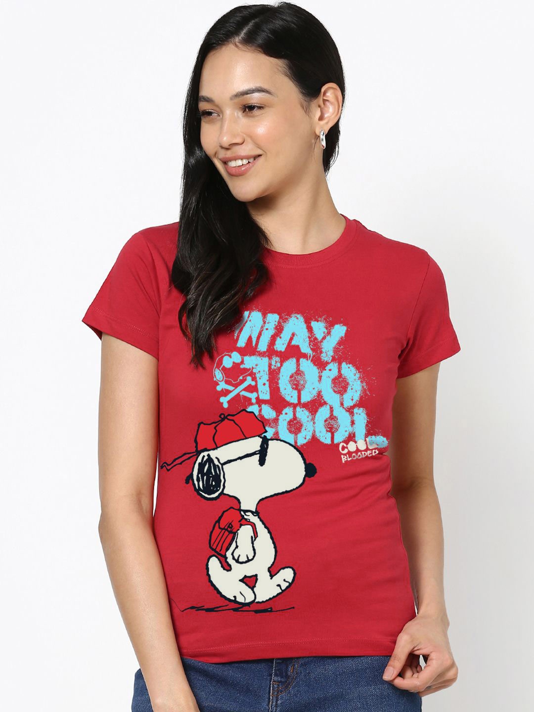 

Bewakoof Women Typography Printed Round Neck Cotton Peanuts T-shirt, Red