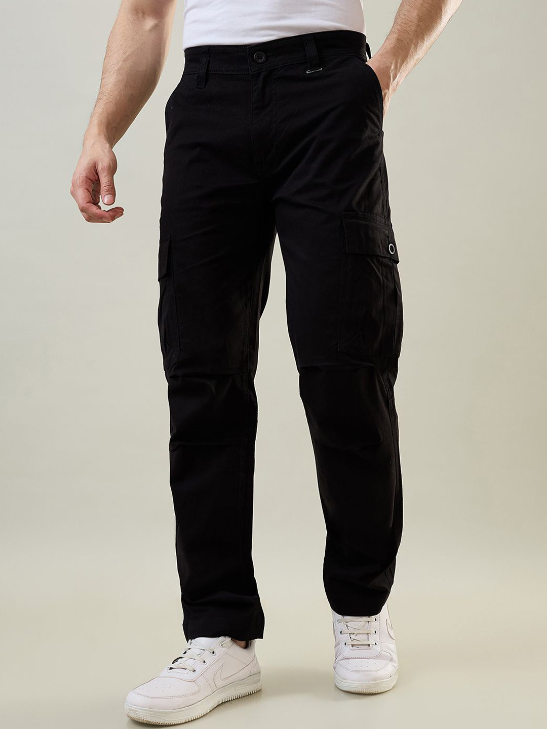 

TIM PARIS Men Cargos Regular Fit Mid-Rise Trouser, Black