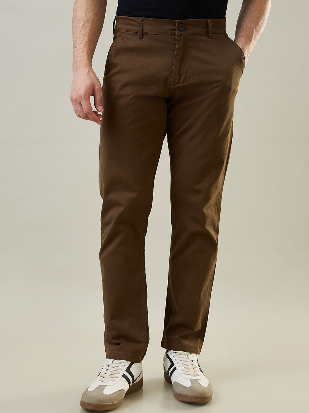 

TIM PARIS Men Cotton Regular Fit Jogger Trouser, Brown