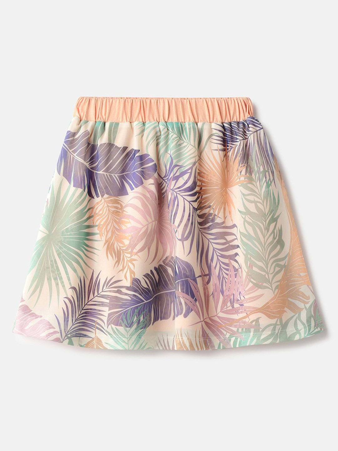 

United Colors of Benetton Girls Tropical Printed A-Line Knee Length Skirts, Peach