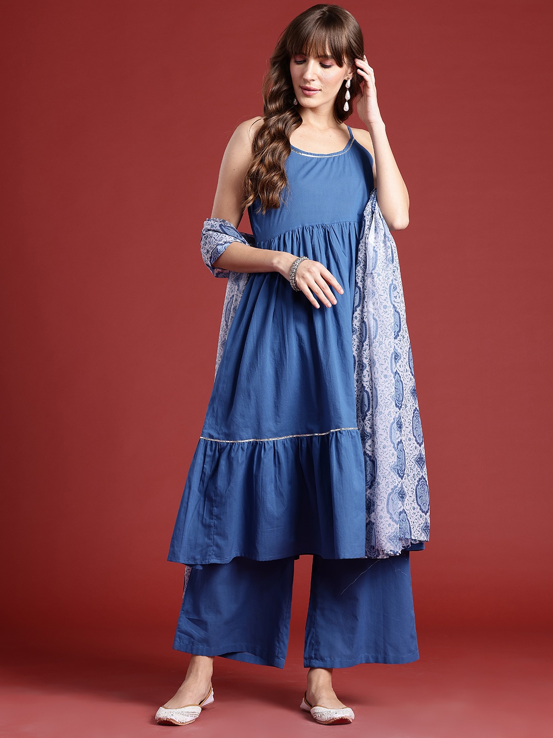 

Anouk Empire Gotta Patti Pure Cotton Kurta with Palazzos & With Dupatta, Navy blue
