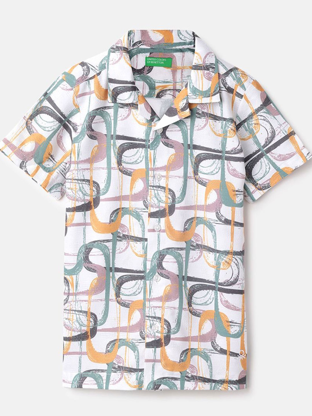

United Colors of Benetton Boys Cuban Collar Abstract Printed Casual Shirt, Off white