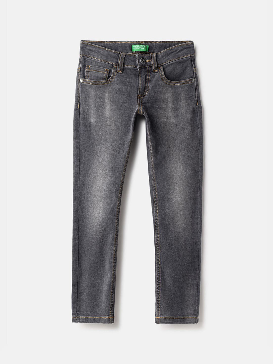 

United Colors of Benetton Boys Mid-Rise Slim Fit Light Fade Jeans, Grey