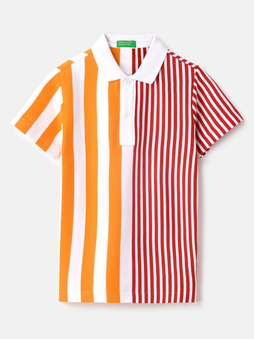 

United Colors of Benetton Boys Striped Polo Collar Pure Cotton T-shirt, White