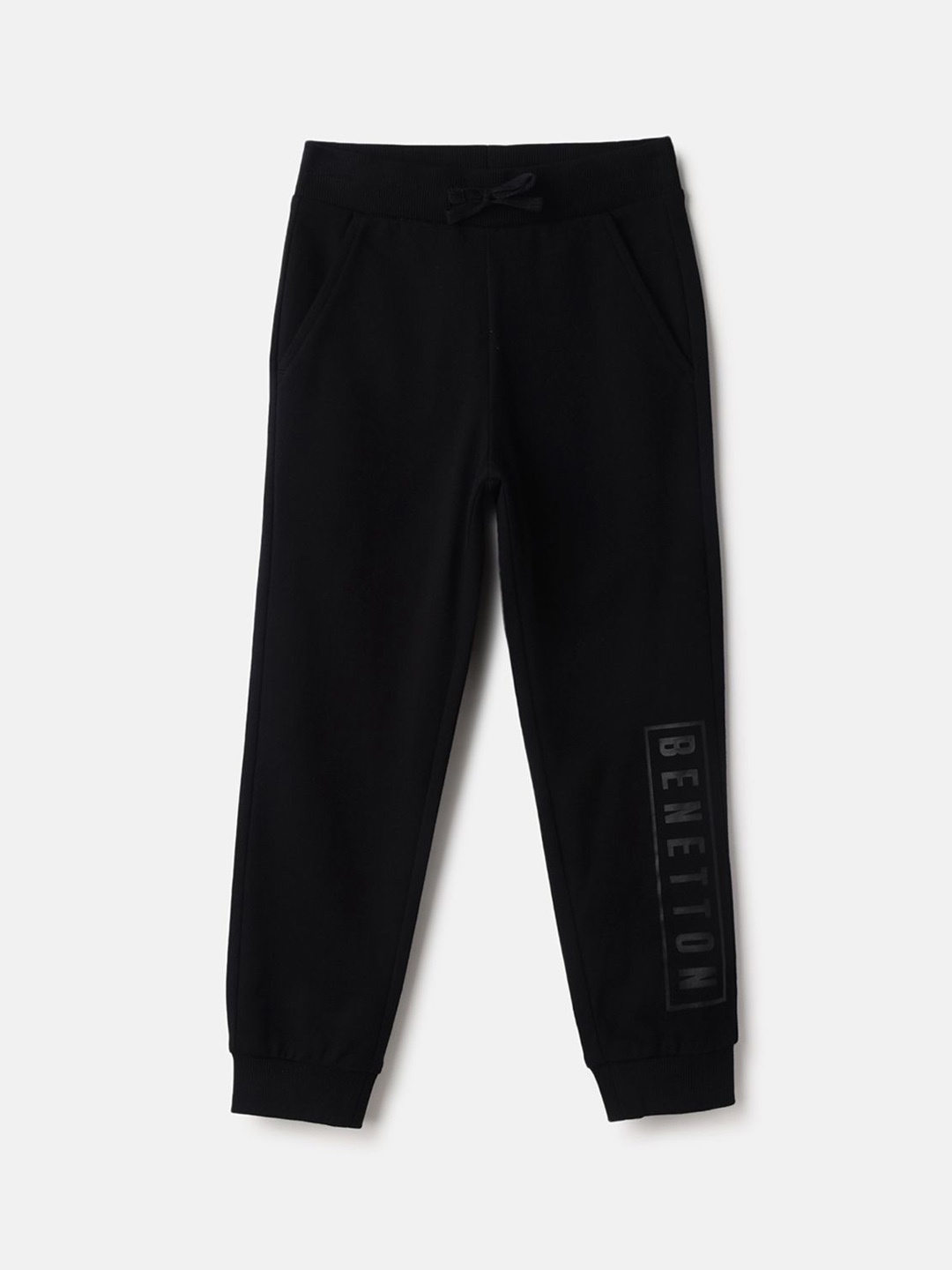 

United Colors of Benetton Boys Regular Fit Mid Rise Pure Cotton Joggers, Black