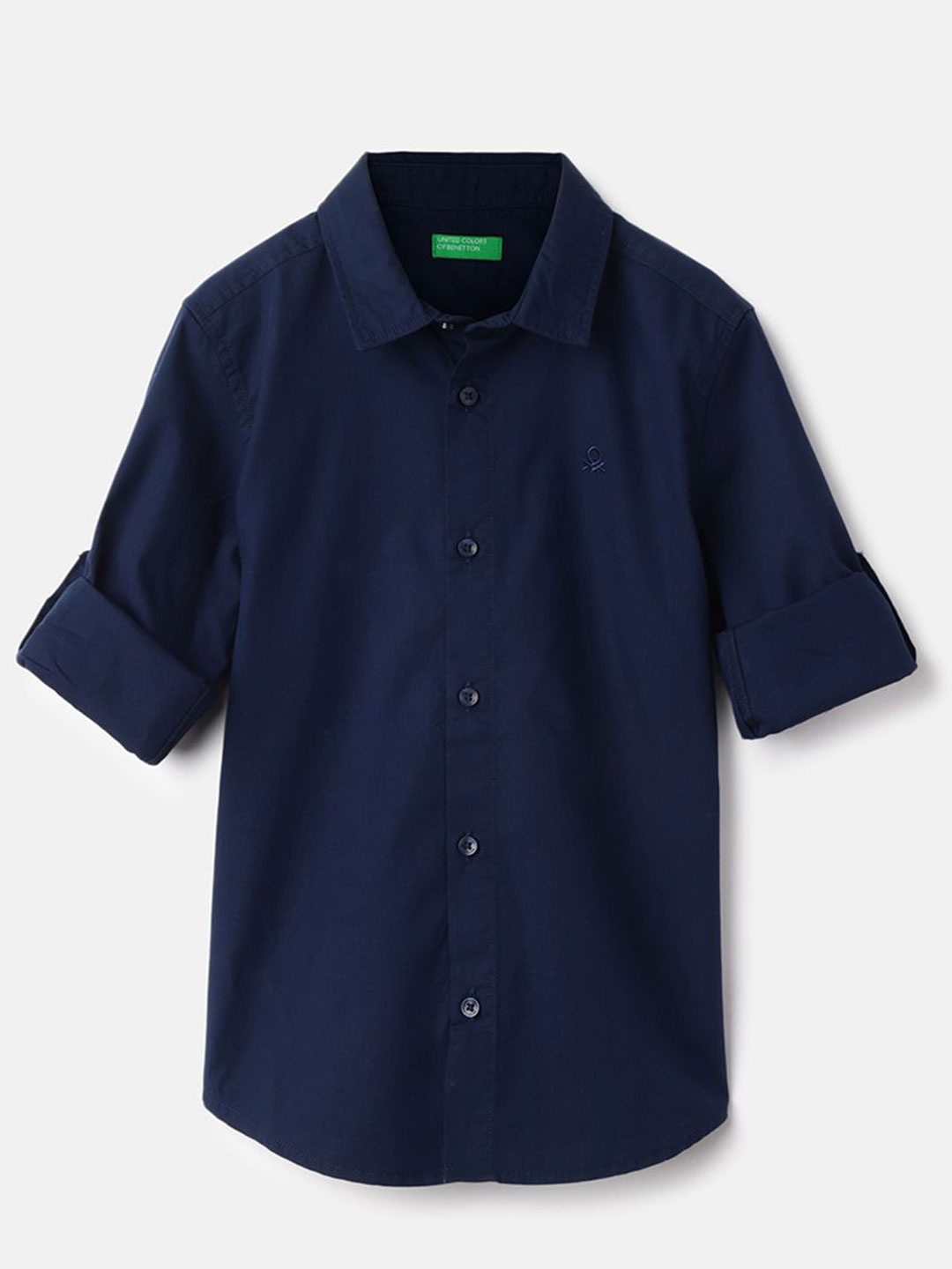 

United Colors of Benetton Boys Spread Collar Solid Cotton Casual Shirt, Navy blue