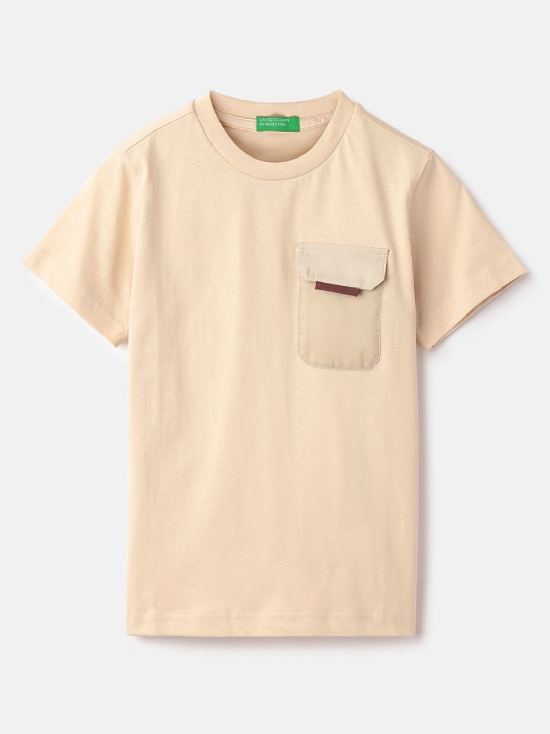 

United Colors of Benetton Boys Solid Round Neck Pure Cotton T-shirt, Beige