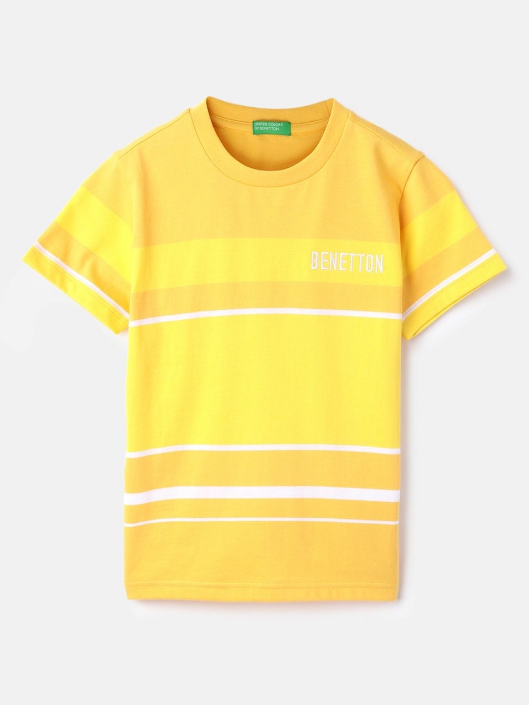 

United Colors of Benetton Boys Striped Round Neck Pure Cotton T-shirt, Yellow