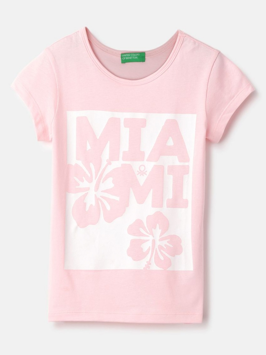 

United Colors of Benetton Girls Graphic Printed Round Neck Pure Cotton T-shirt, Pink