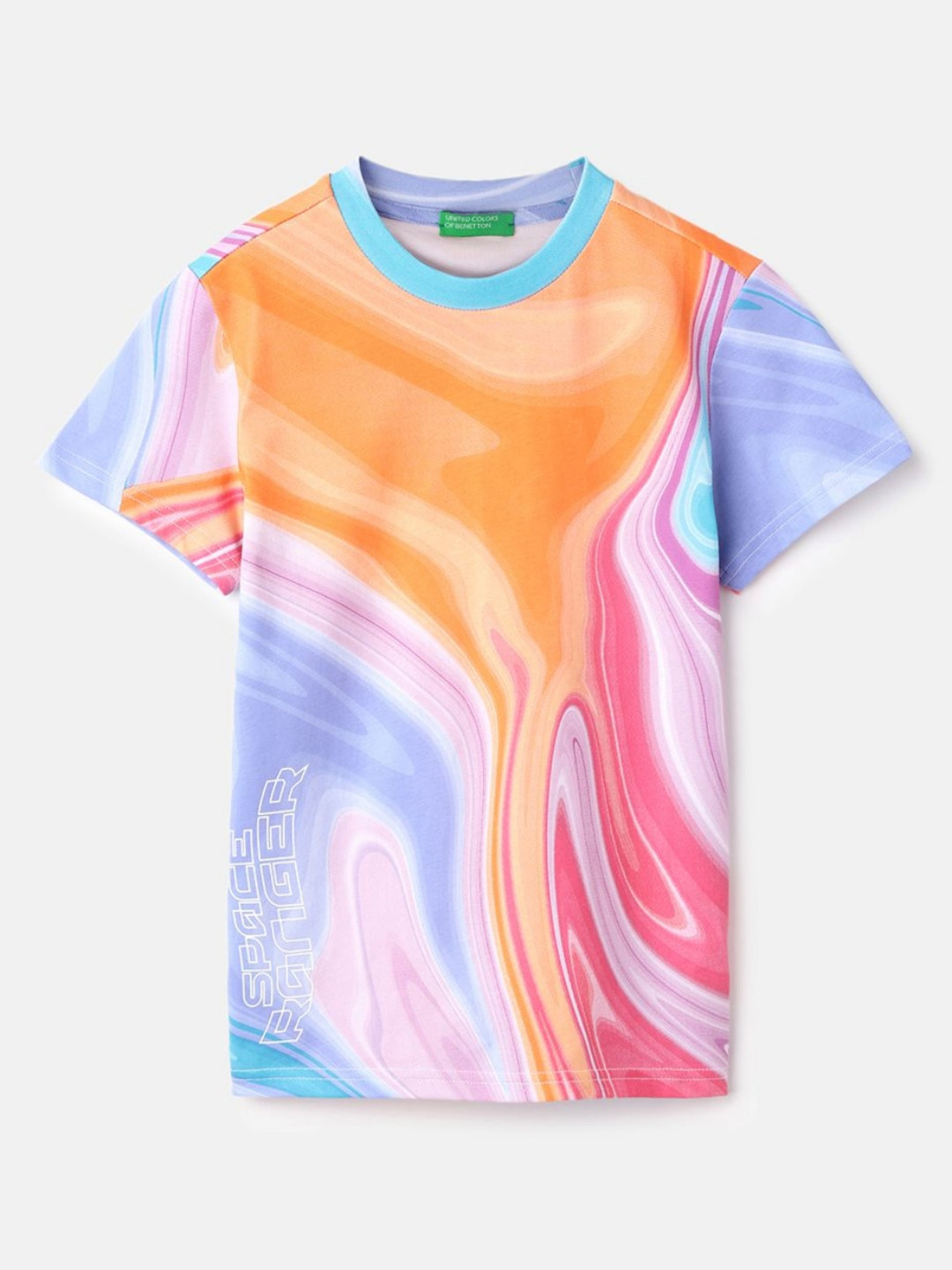 

United Colors of Benetton Boys Abstract Printed Round Neck Pure Cotton T-shirt, Orange