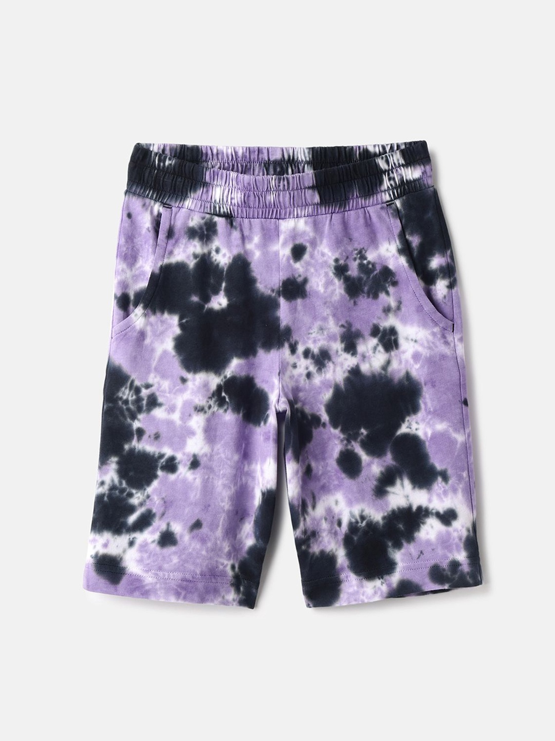 

United Colors of Benetton Girls Tie & Dye Printed Pure Cotton Shorts, Purple