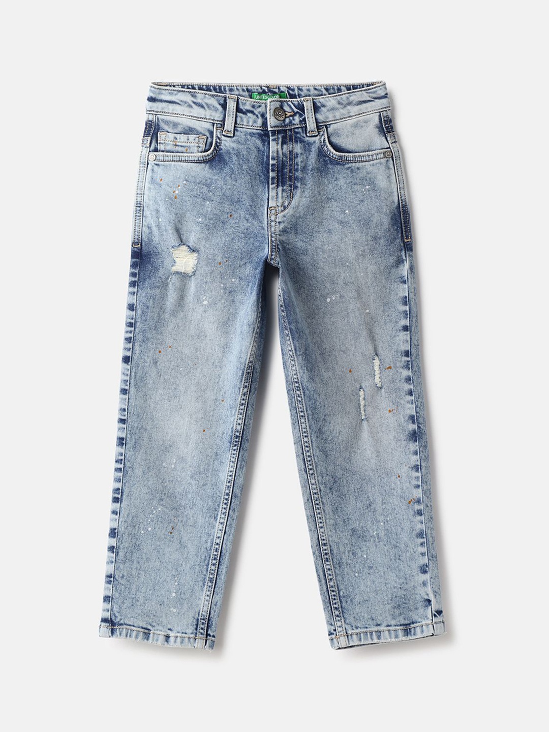 

United Colors of Benetton Boys Cotton Regular Fit Mildly Distressed Jeans, Blue