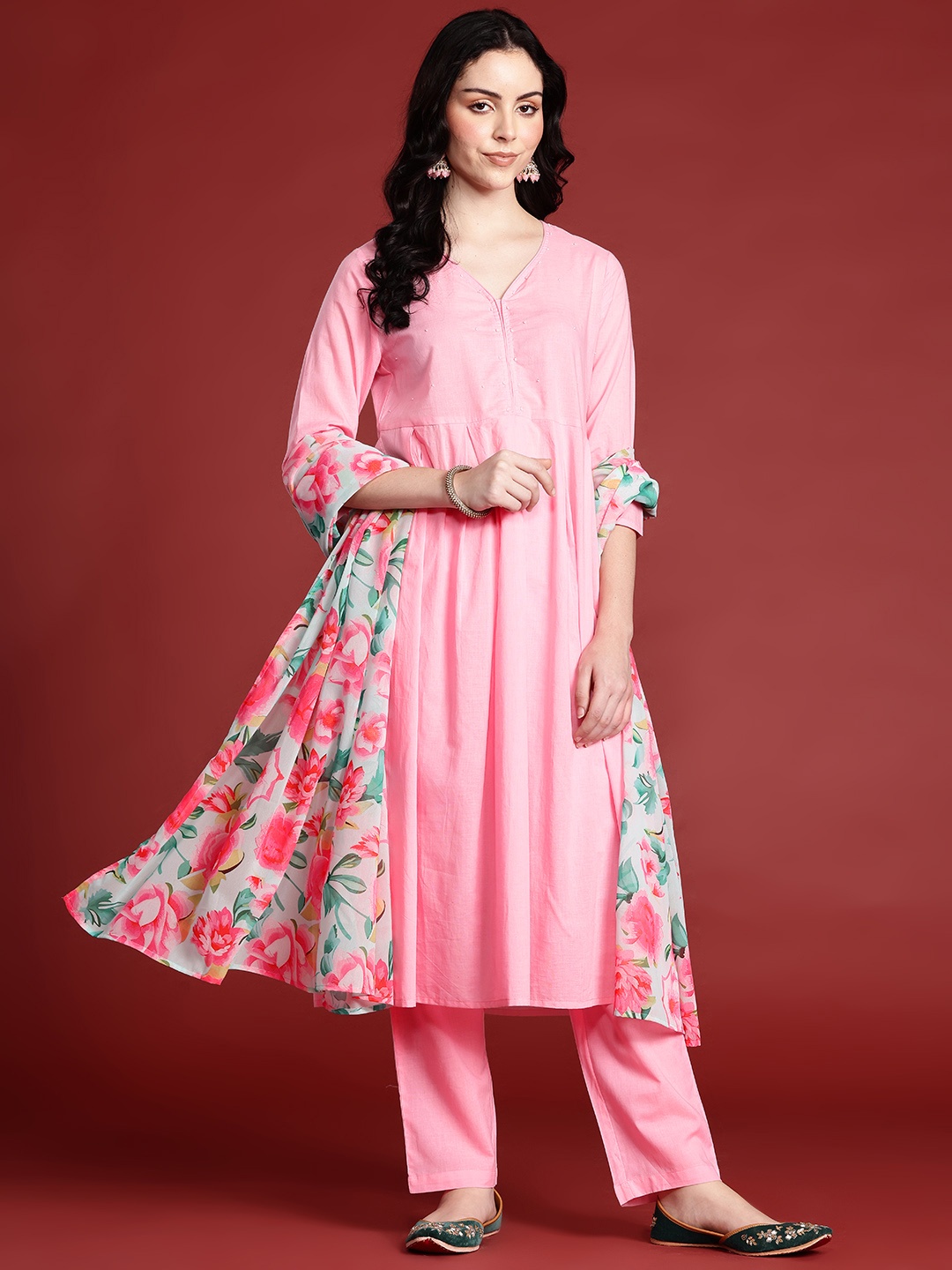 

Anouk Empire Pure Cotton Kurta with Trousers & With Dupatta, Pink