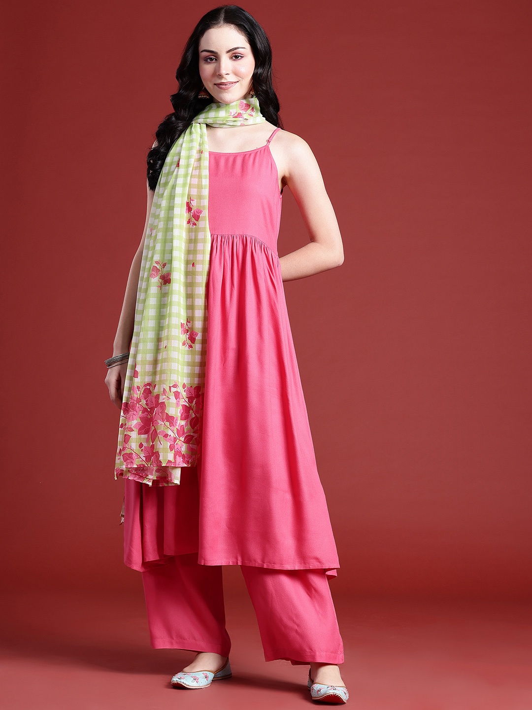 

Anouk Regular Sleeveless Kurta with Palazzos & With Dupatta, Pink