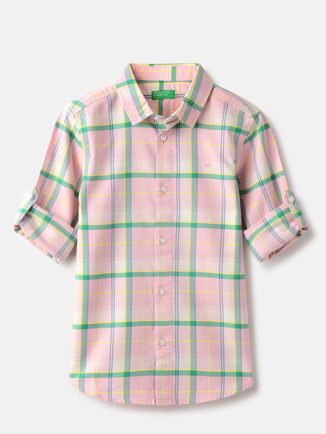 

United Colors of Benetton Boys Spread Collar Tartan Checked Cotton Casual Shirt, Pink