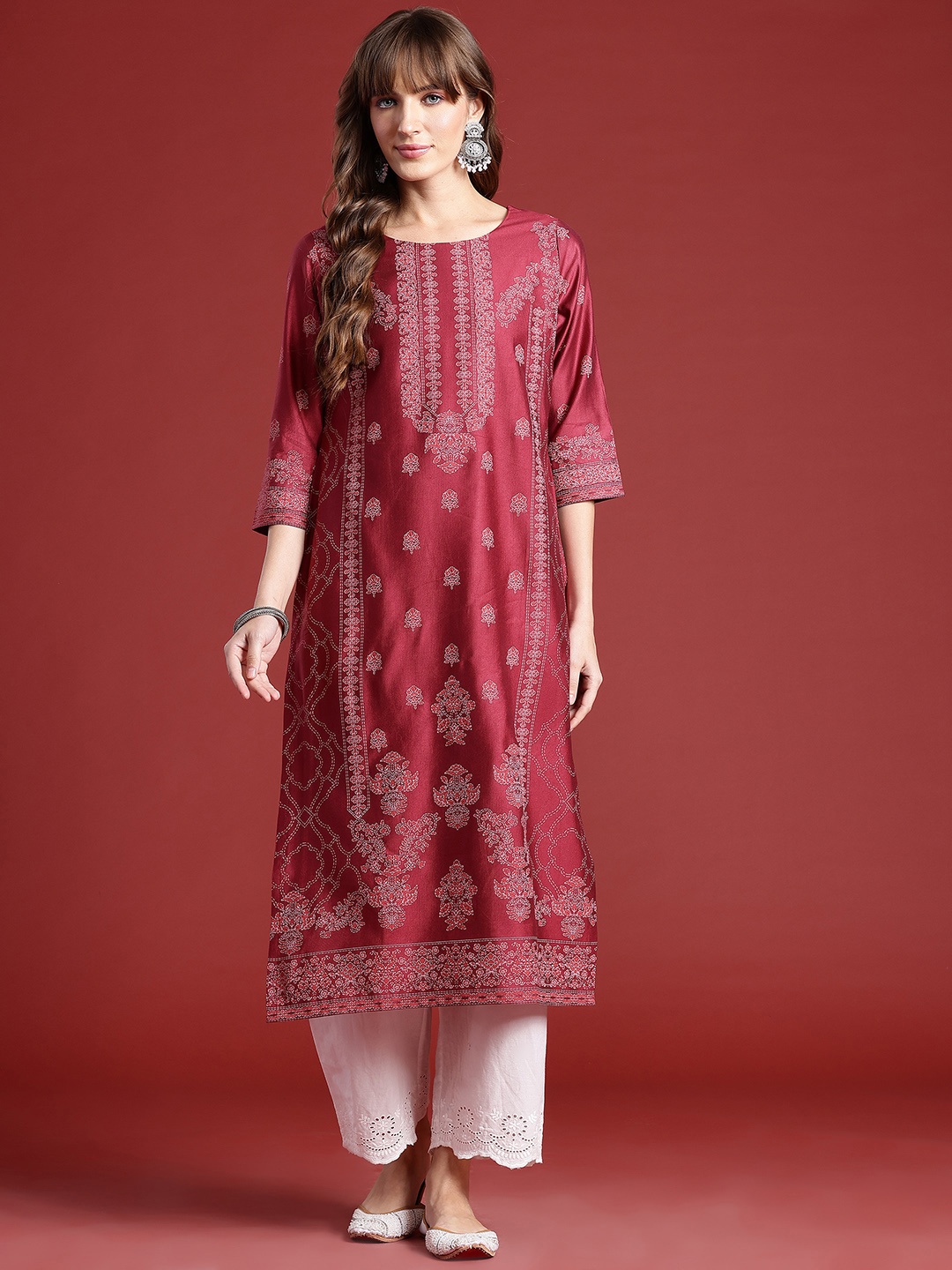 

Anouk Ethnic Motifs Printed Straight Kurta, Maroon