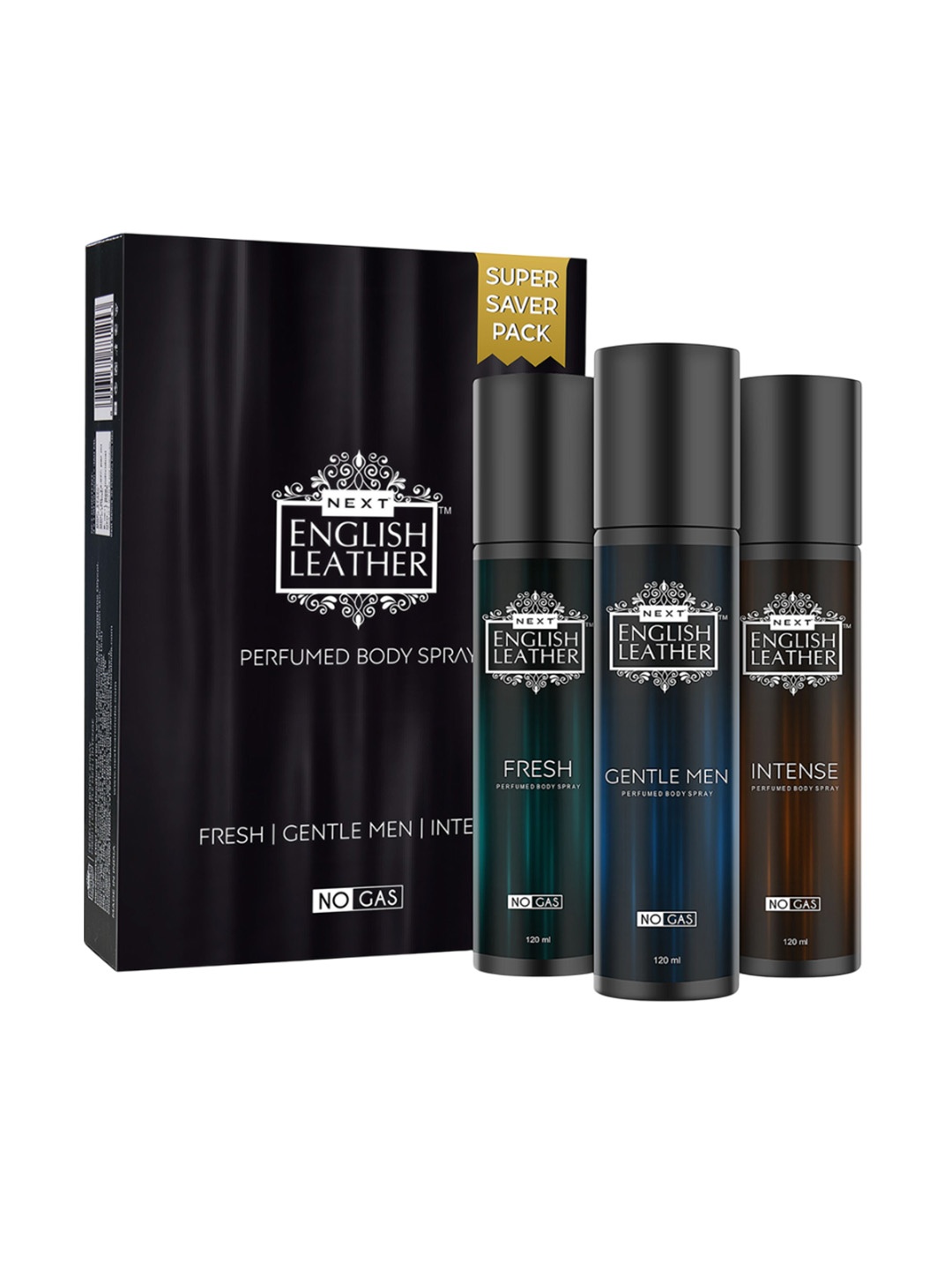 

NEXT CARE English Leather Set Of 3 Perfumed Body Spray - 120 ml Each, Black