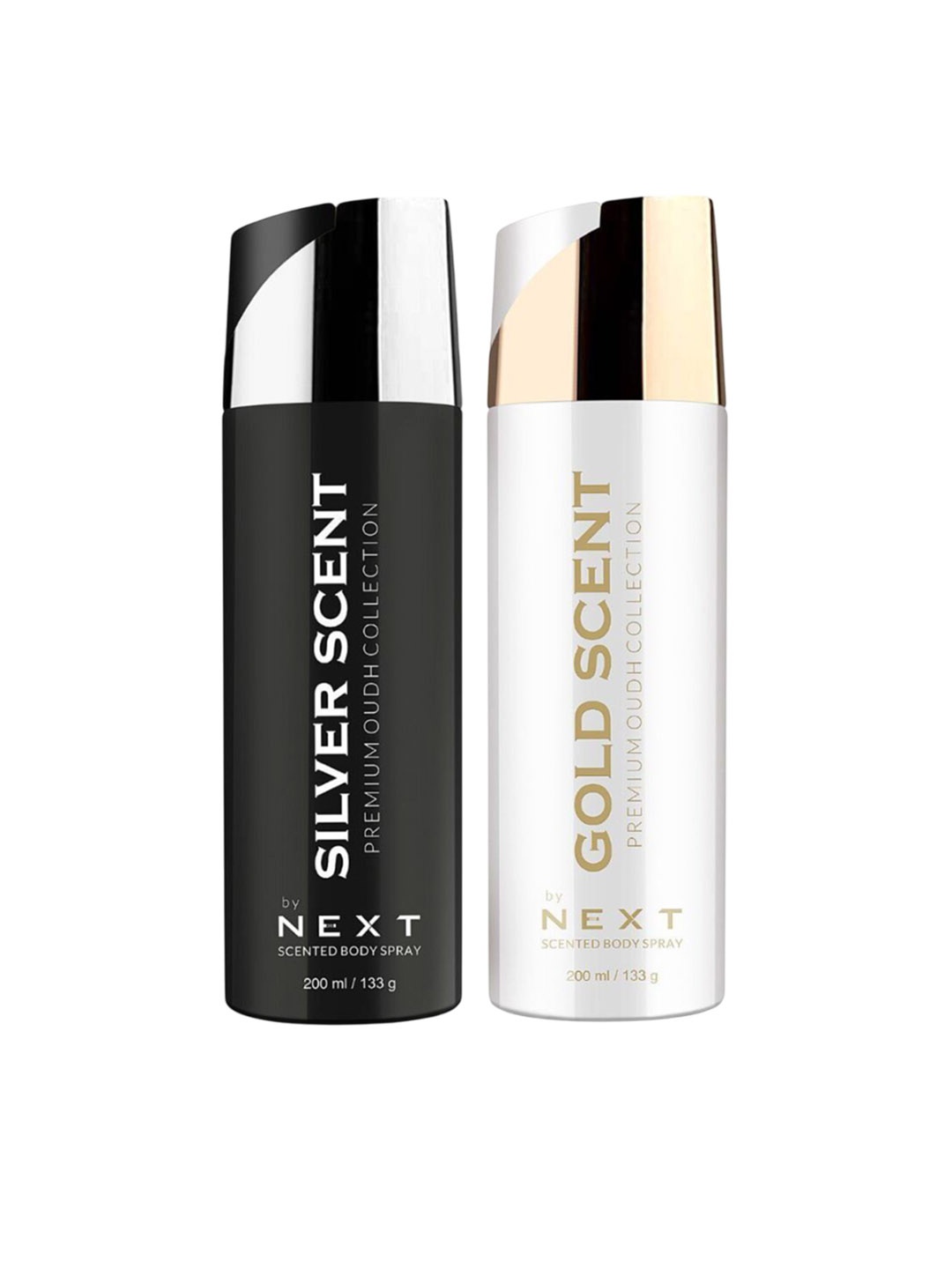 

NEXT CARE Set Of 2 Silver & Gold Scent Long Lasting Perfumed Oudh Body Spray - 200 ml Each, White