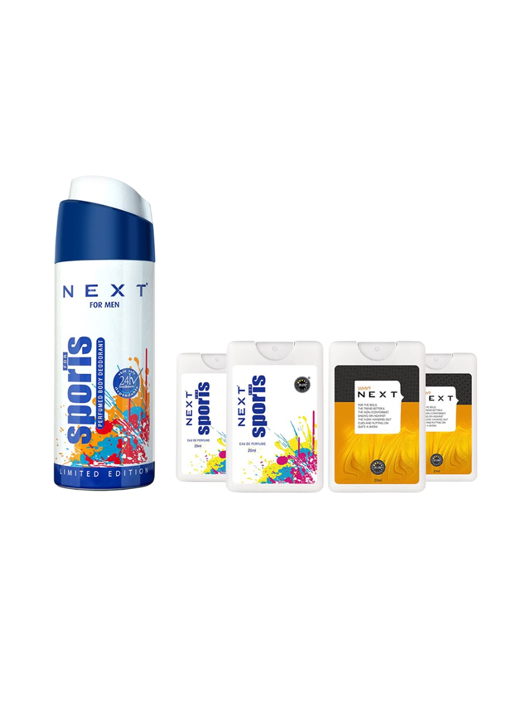 

NEXT CARE Set Of 5 Sports Body Spray, Why Body Spray & Sports EDP, White