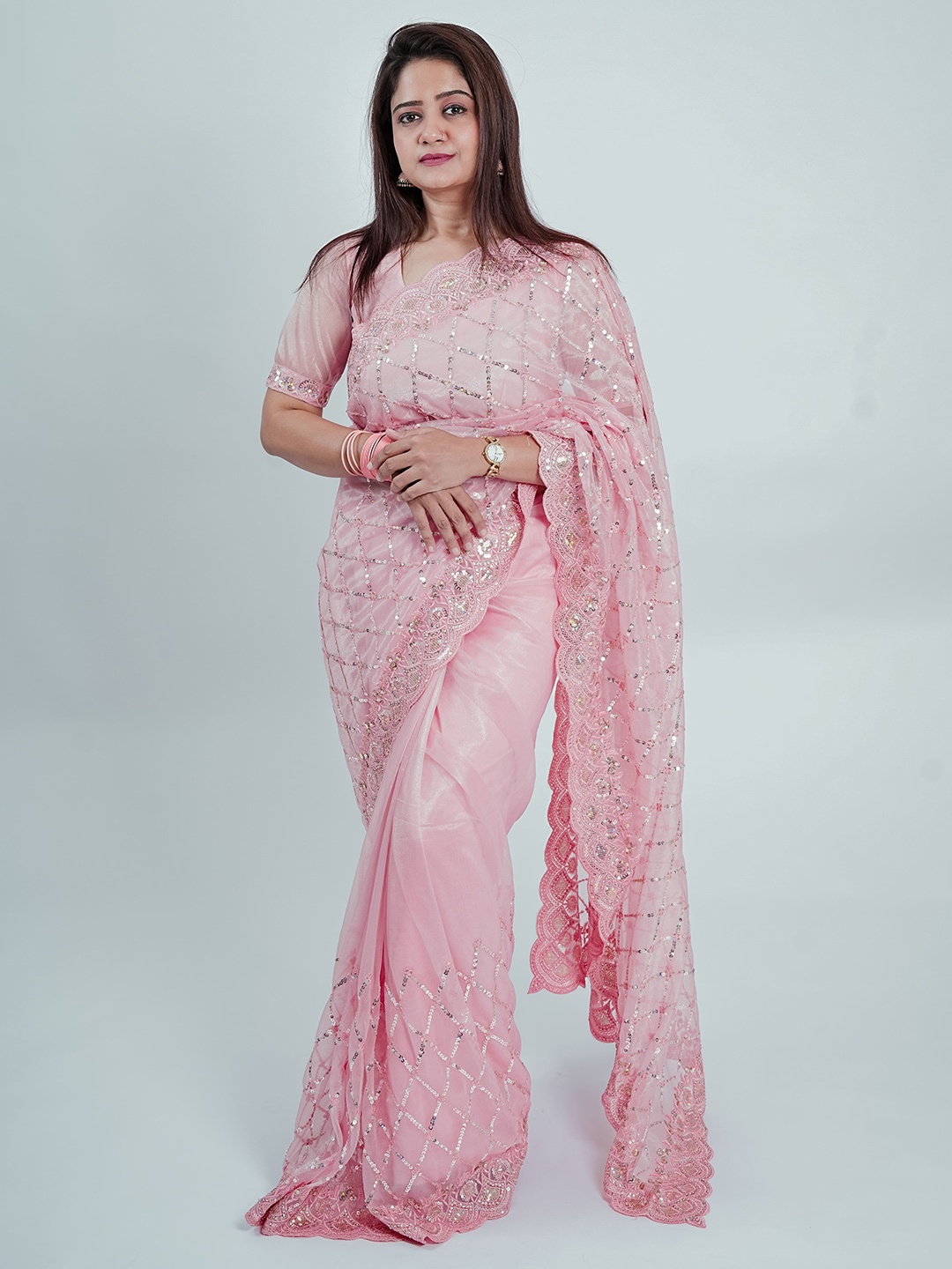 

Chandbaali Embellished Sequinned Saree, Pink