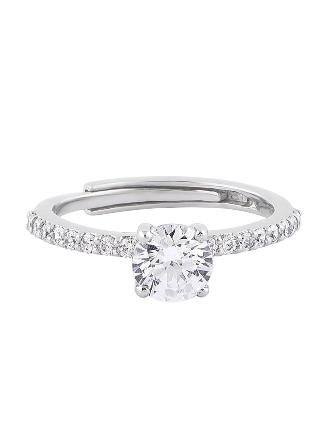 

FIAN 925 Sterling Silver Rhodium-Plated Cubic Zirconia Studded Finger Ring