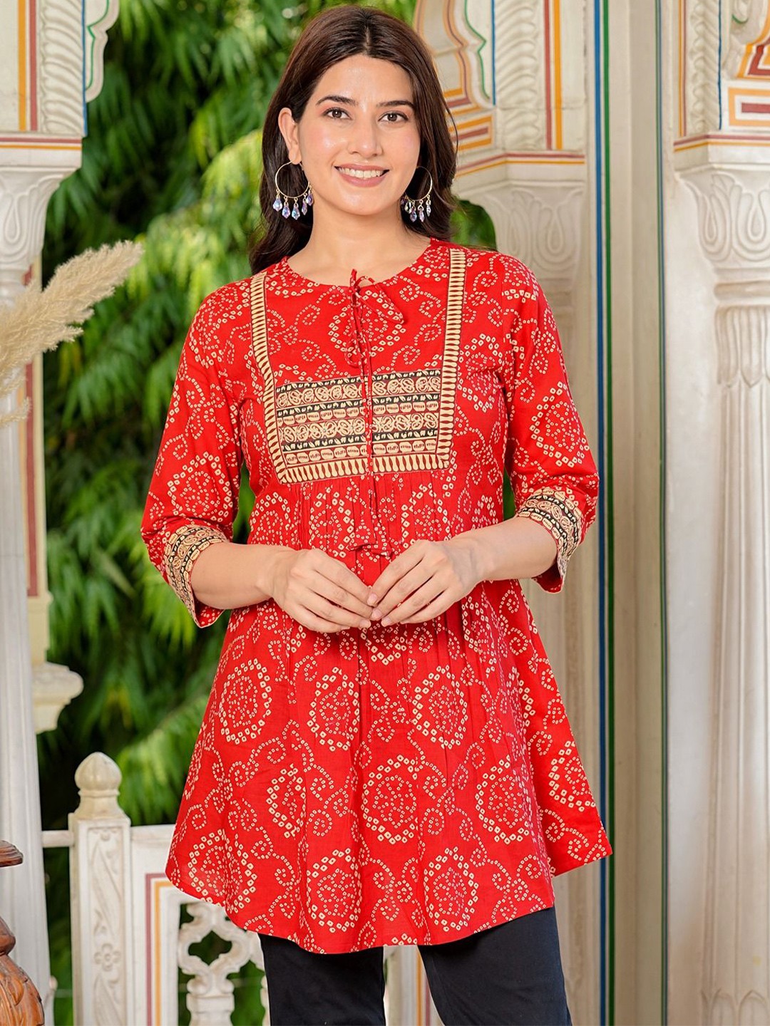 

IKRASS Bandhani Printed Pure Cotton Kurti, Red