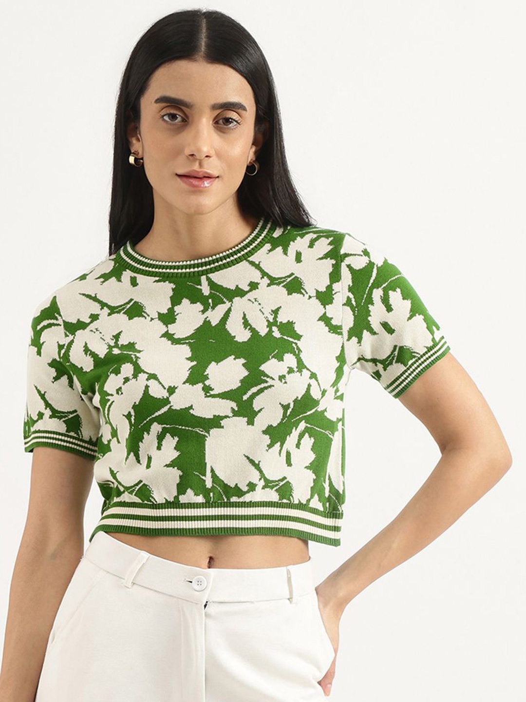 

United Colors of Benetton Women Cotton Floral Top, Green
