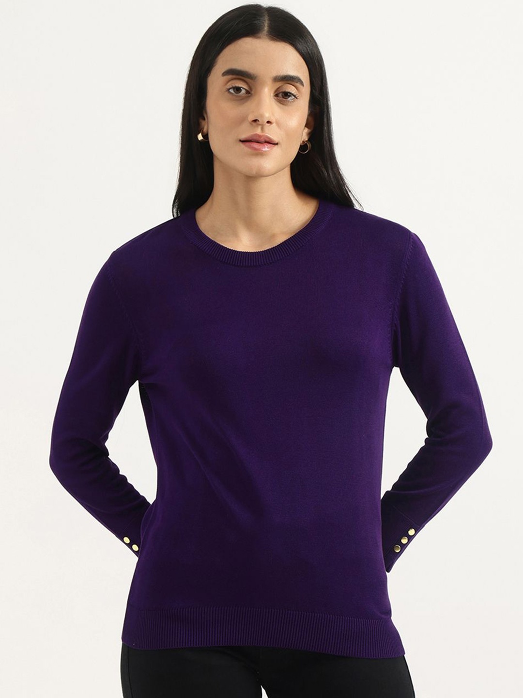 United Colors of Benetton Round Neck Solid Top, Purple