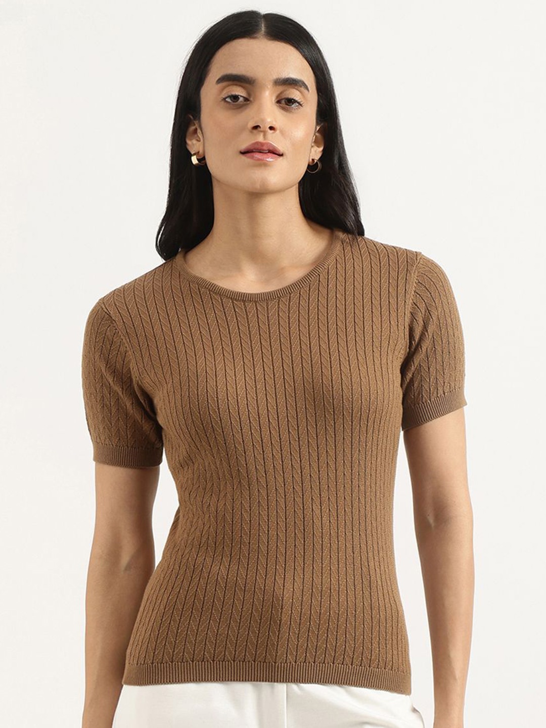 

United Colors of Benetton Women Cotton Self Design Top, Brown