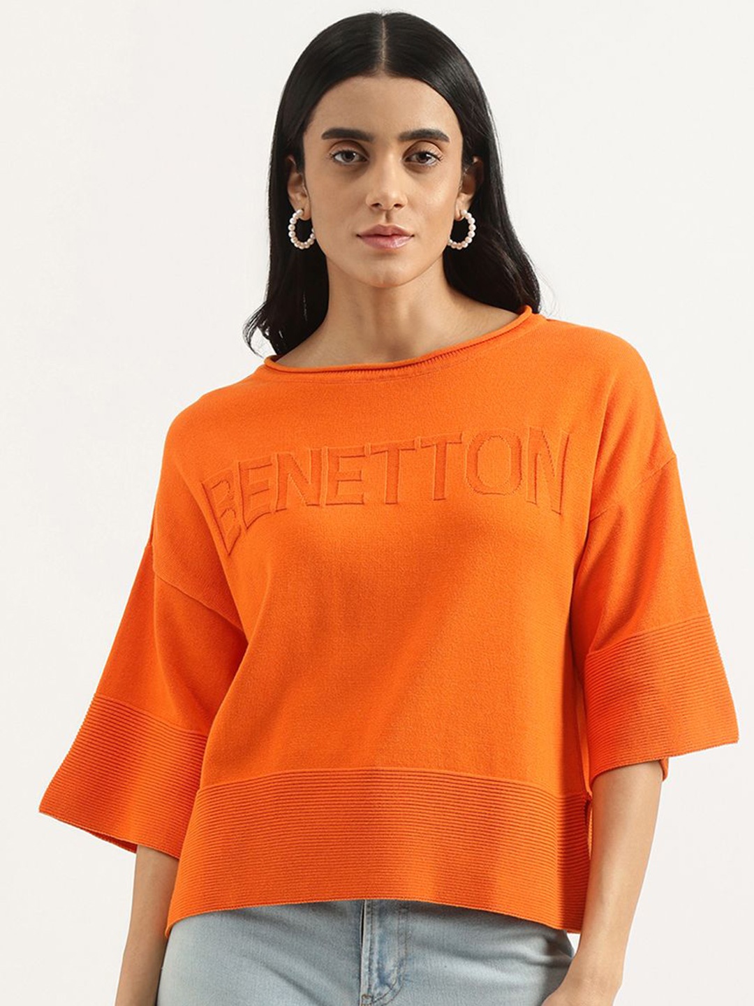 

United Colors of Benetton Boat Neck Pure Cotton Top, Orange